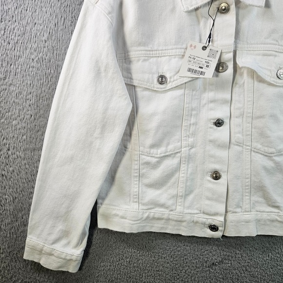 NEW ZARA White Denim Jacket Kids Size 11 12 Years CM 152 Button Front Collared - Picture 2 of 10